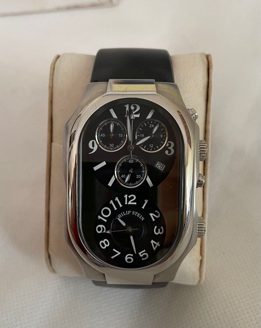 Philip Stein Chronograph XL Men’s Watch (Category: Luxury Watches) located in Muntinlupa City. Submitted by bestoption4u (Listing ID 1306918792, Image 2). Description: Natural Frequency Technology Sapphire Crystal face with Black strap, Excellent condition seldom used. No remarkable scratches. ** with extra leather strap ** Comes with the original box and aunthentication cards Retail @ 79K.