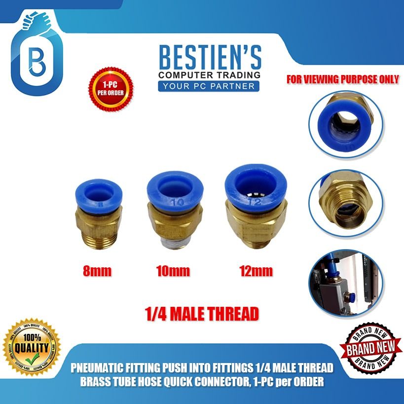 PNEUMATIC FITTING PUSH INTO FITTINGS 1/4 MALE THREAD BRASS TUBE HOSE ...