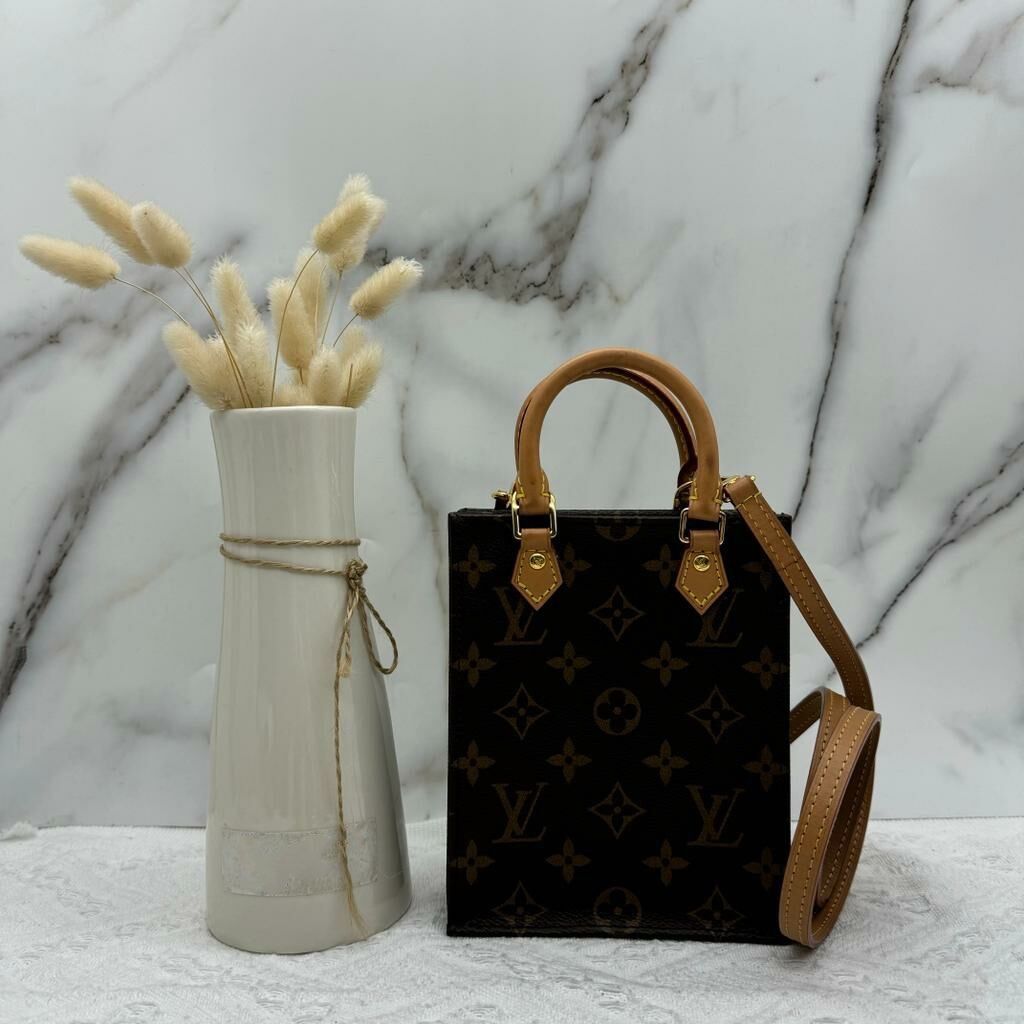 Pre order LV Monogram Petit Sac Plat Tote Bag Brown Gold Women s Fashion Bags Wallets Tote Bags on Carousell