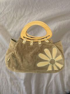 Rare Vintage 1970s Floral Wooden Clutch Bag