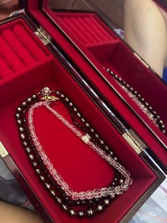 Real Vintage Necklace Original Austria Faceted Crystal ,  Freshwater Black pearl and Shmuck red garnet necklace