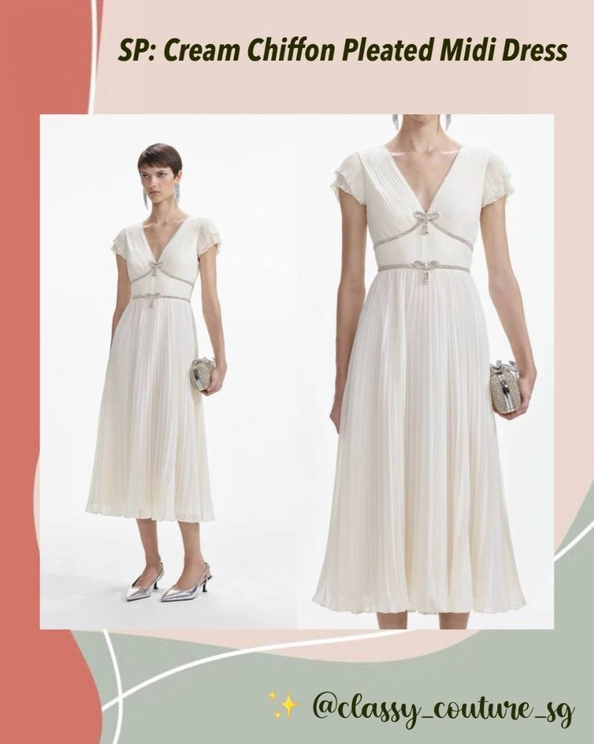 Pleated Chiffon Ribbon Midi 記し Dress 