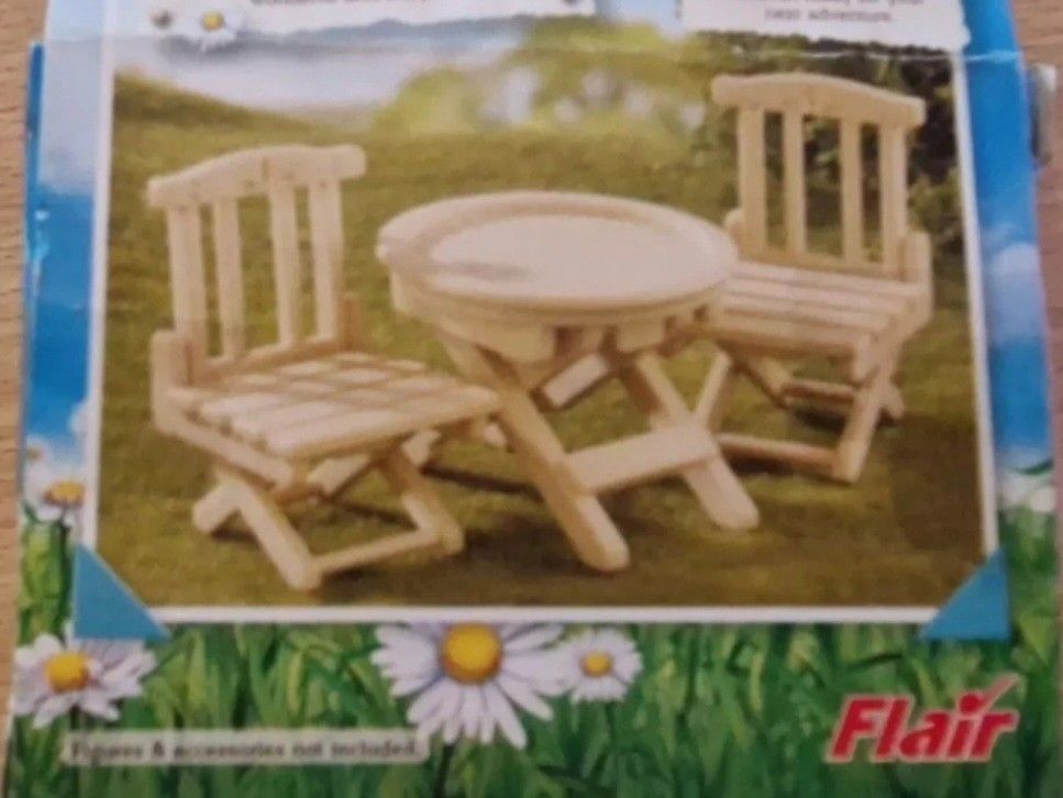 Sylvanian Families Flair Folding Table and Chairs (Category: Kids Toys) located in Pasig City. Submitted by lpsflover (Listing ID 1307041732, Image 2). Description: 3 This table and chair set folds flat so that it can be stowed away in caravan or campervan. In good condition but please manage your expectations. No stains. No original box. Great addition to your dioramas. Payment via BPI/BDO/Gcash. Shipping via Lalamove (for same day delivery) or 