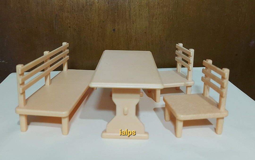 Sylvanian Families Village Bakery Patio Bench, Chairs, and Table Set (Category: Kids Toys) located in Pasig City. Submitted by lpsflover (Listing ID 1307037889, Image 2). Description: 2 In good condition but please manage your expectations. No stains. Great addition to your dioramas. Payment via BPI/BDO/Gcash. Shipping via Lalamove (for same day delivery) or J&T Shipping fees to be shouldered by buyer..