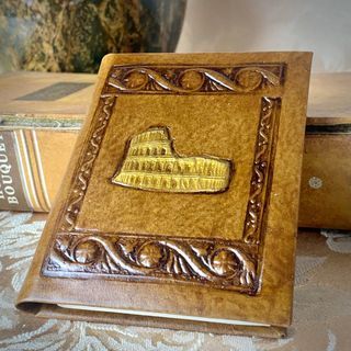 Piazza del Colosseo ITALIAN TOOLED LEATHER Embossed Vintage Notepad Bound Booklet Pages and Vintage Address Book By The Letter
