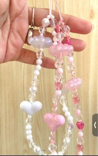 White clouds Phone strap handmade beaded phone strap/ phone charm/clouds and hearts