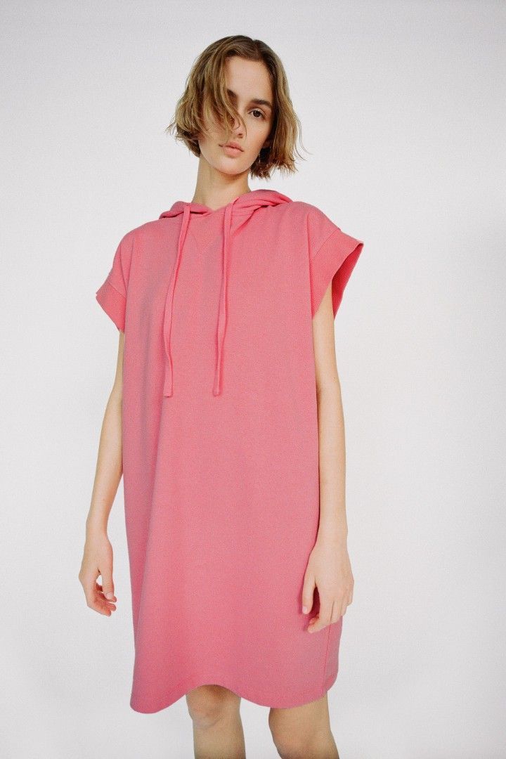 Zara Pink Hoodie Sleeveless Sweater Plush Dress in S