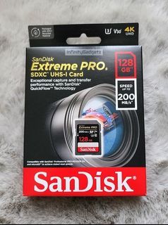 128GB SanDisk Extreme Pro SDXC Class 10 200MB/s UHS-I U3 V30 4K SD Card Memory Card for DSLR Camera