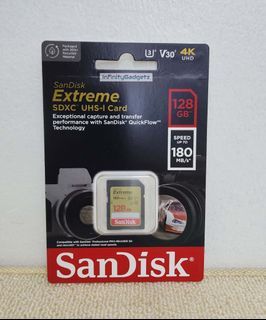 128GB SanDisk Extreme SDXC Class 10 180MB/s UHS-I U3 V30 4K SD Card Memory Card for DSLR Camera