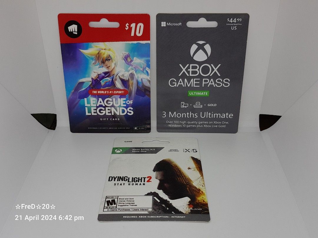 7pcs Assorted Game Gift Cards (Category: Game Gift Cards & Accounts) located in San Pablo. Submitted by fredambion (Listing ID 1307156341, Image 3). Description: *Please Take Time To Read Descriptions & Check The Photos *What You See Is What You Get *7pcs Assorted Game Gift Cards *All For Only 350 / 7pcs *Authentic Cards *1pc League Of Legends & 6pcs Xbox *No Doubles *Lightly Used to Well Used Condition *2nd Hand Condition *Manage Your Expectatio