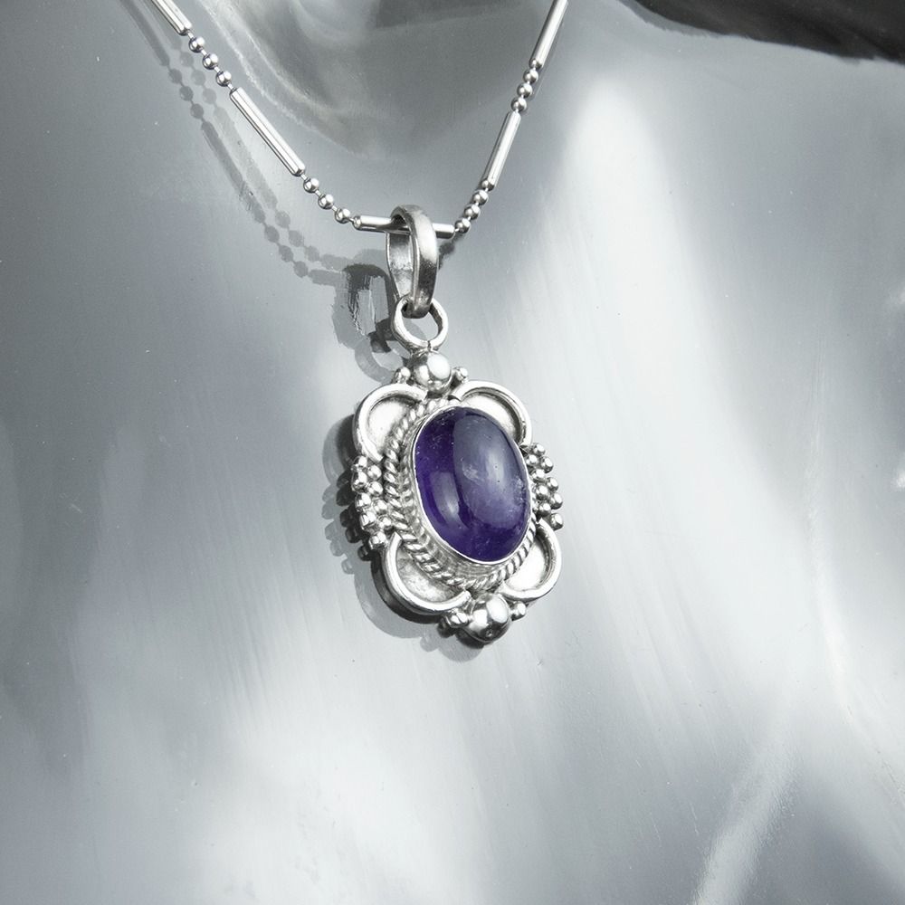 義大利925純銀Georg Jensen款式紫水晶鑲嵌吊墬項鍊
