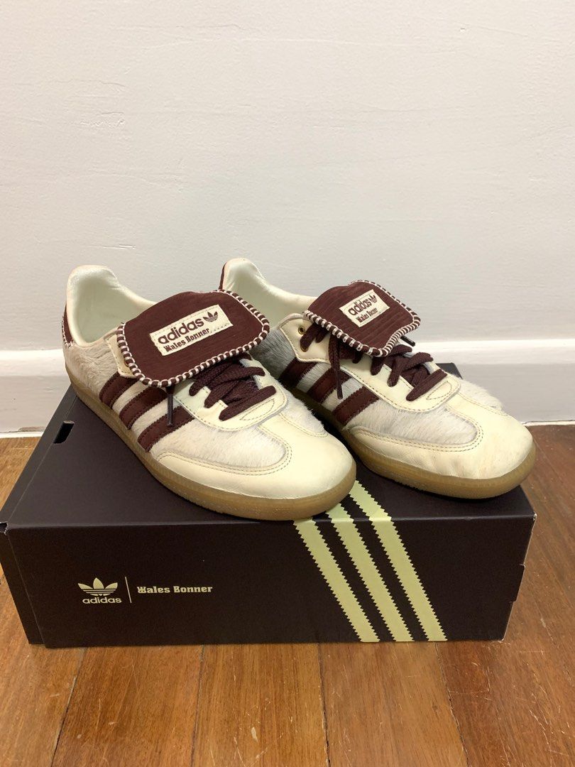 Adidas Wales Bonner Samba (Category: Sneakers) located in Pasig City. Submitted by andre_suarez (Listing ID 1307186028, Image 2). Description: Wales Bonner Samba. US 9.5. Pony tonal white. Complete. Used with scuffs and dirt. .