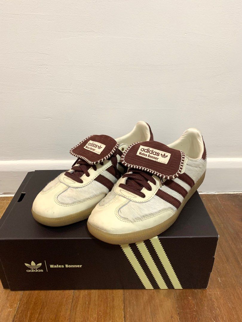 Adidas Wales Bonner Samba (Category: Sneakers) located in Pasig City. Submitted by andre_suarez (Listing ID 1307186028, Image 1). Description: Wales Bonner Samba. US 9.5. Pony tonal white. Complete. Used with scuffs and dirt. .