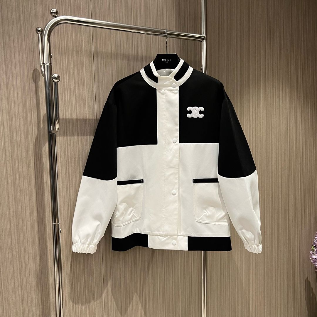 Authentic celine color block stand collar loose jacket jacket