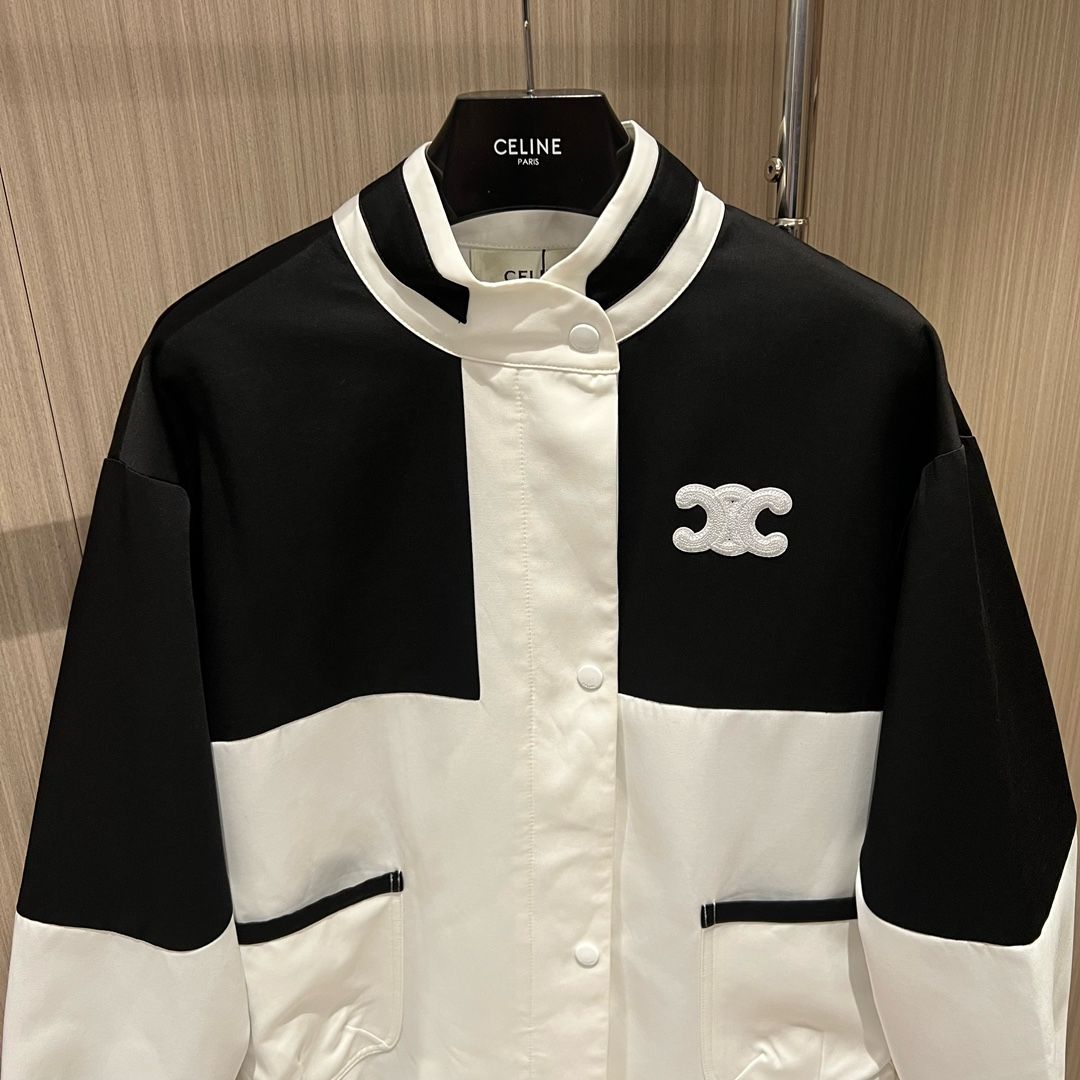 Authentic celine color block stand collar loose jacket jacket