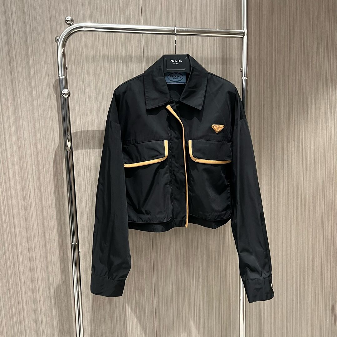 Prada Re-Nylon Leather Jacket | Black | FARFETCH PT