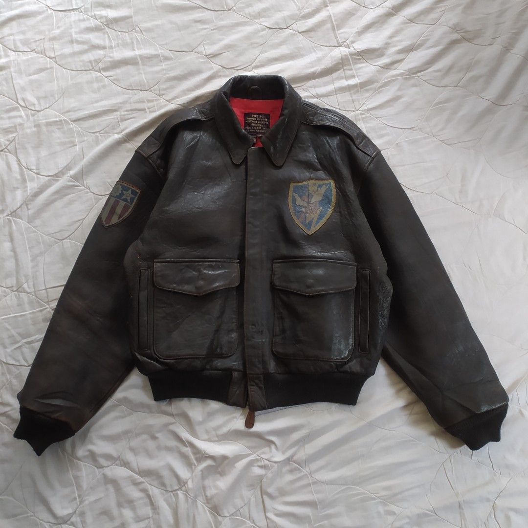 Avirex A2 Flying Tiger Leather Jacket Vintage, Fesyen Pria