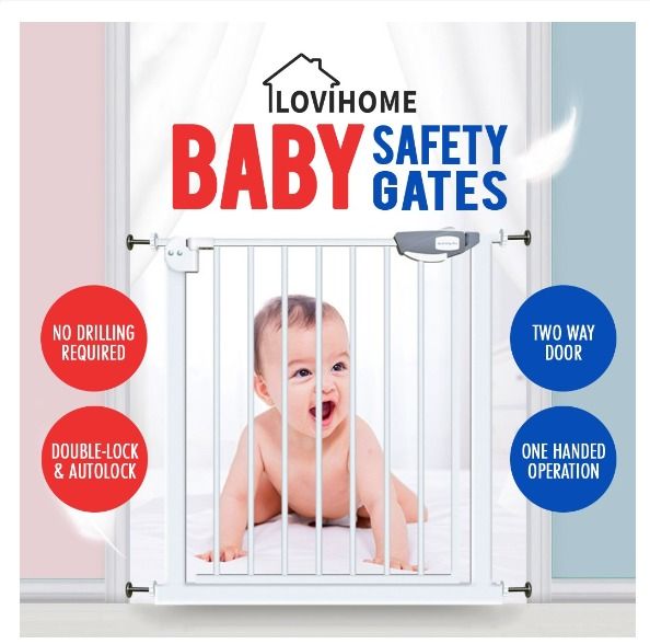Baby Safety Gate Auto Lock Fence Bedroom Baby Kids Pet Dog Cat Child Door Frame Barrier HDB Home Kitchen AT3239 Furniture Home Living Security Locks Locks Doors Gates