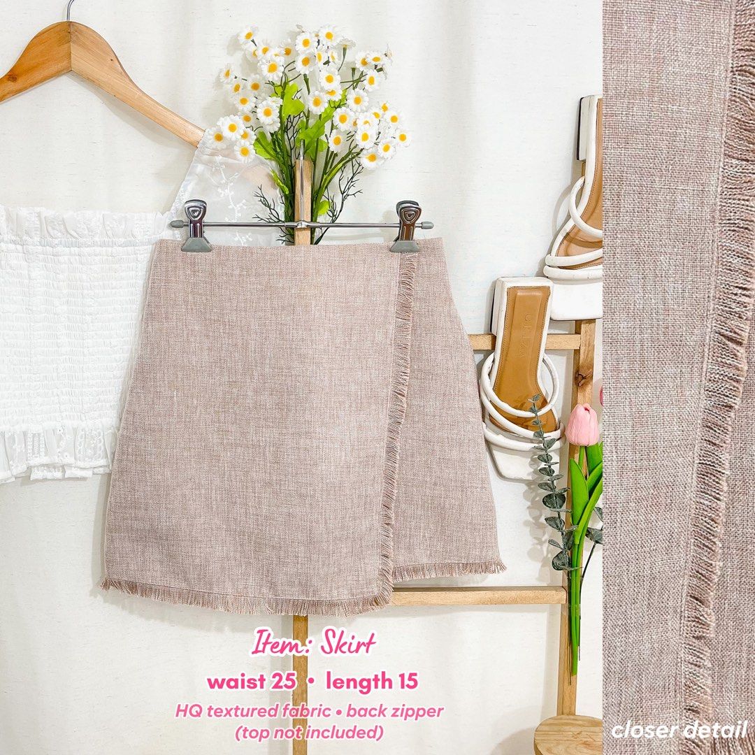 Champagne Skirt (Category: Skirts) located in Quezon City. Submitted by blisscorner (Listing ID 1307226688, Image 1). Description: Size on pic Premium quality🤍 With short inner lining mop: gcash/maya mod: J&T regular (no cod) or via lalamove/grab FREE SF if you buy 5 or more✨ check my profile for more listing!🫶🏻.
