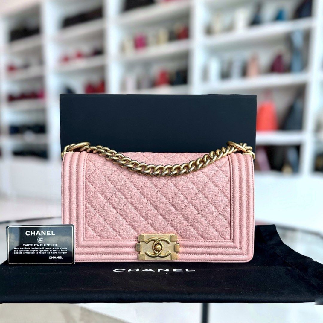 Chanel Caviar Boy Old Medium 25CM Quilted Calfskin Sakura Pink GHW No 25