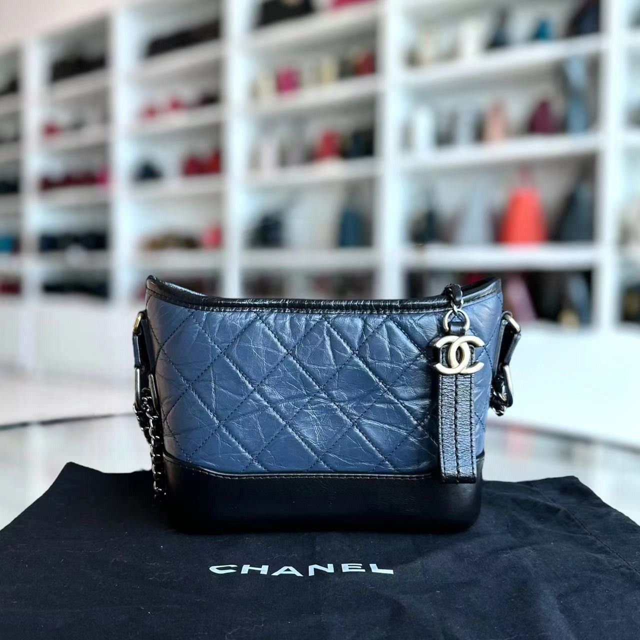 Chanel Small Gabrielle Hobo Quilted Calfskin Dark Blue Black Two Tone Hardware No 26 Luxury Bags Wallets on Carousell