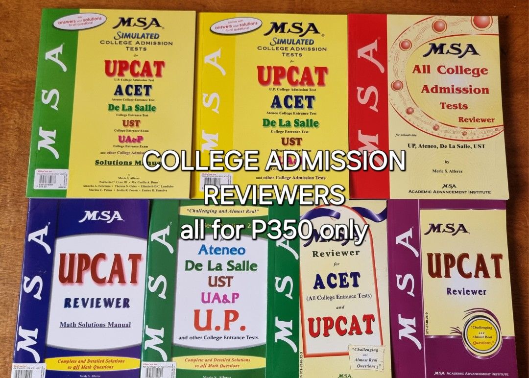 College Admission Reviewers (Category: Textbooks) located in Dumaguete. Submitted by zeon27 (Listing ID 1307071871, Image 1). Description: P250 only for the whole set Questions inside are unanswered (wala pong shaded choices) kasi sa ibang papel nilagay yung answers Message me if you want more photos RFS: Decluttering Location: Consolacion, Cebu Meet up or delivery (LBC) MOP: Gcash, RCBC, Landbank.