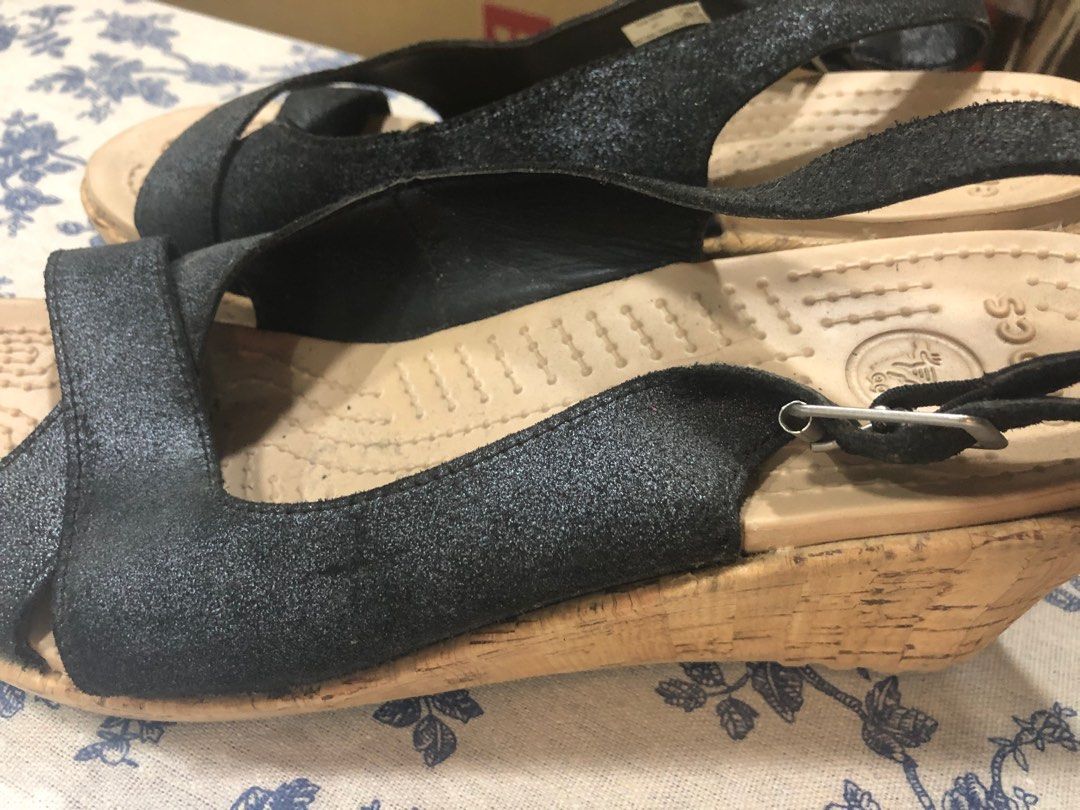 Crocs A Leigh Womens Wedge Cork Heels Sling Back Espadrille Size W11 Sandals