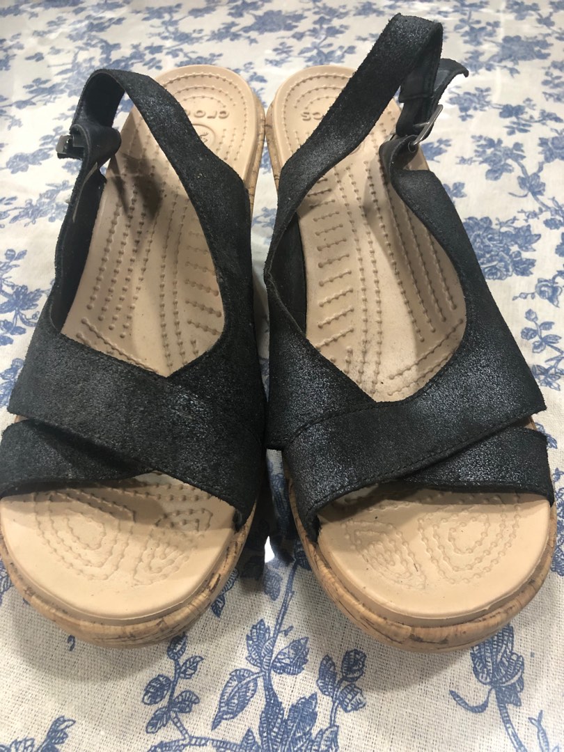 Crocs A-Leigh Womens Wedge Cork Heels Sling Back Espadrille Size
