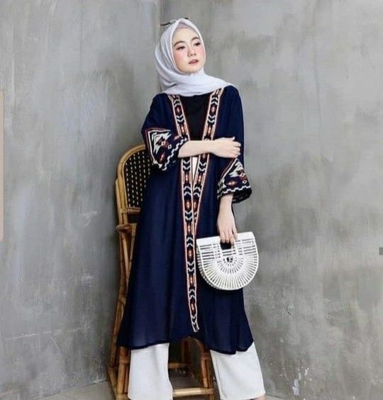 Ec Cardi etnik dorothy navy l atasan fashion baju cardigan panjang wanita