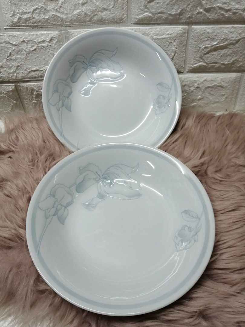 Givenchy Deep Plates (Category: Dinnerware & Cutlery) located in Manila. Submitted by rarefindsgallery (Listing ID 1307153465, Image 1). Description: Givenchy By Yamaka 2 Pcs Deep Plates Diameter : 8.5" Depth : 1.5" Porcelain plates with engraved floral design on plate Color blue gray print With minimal scratch due to storage Used as pasta plate or soup plate Made in Japan 🇯🇵 ₱599 for 2 plates.