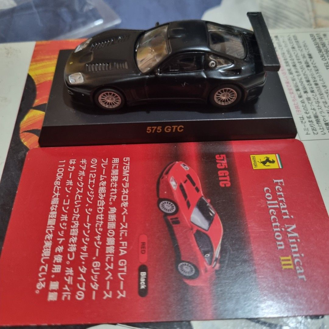 Kyosho Ferrari 575 GTC collection 3 (Category: Vehicle & Diecast Models) located in Quezon City. Submitted by Minimal.Hype (Listing ID 1307066585, Image 2). Description: Kyosho Ferrari 575 GTC in satin black Released in 2003 Kyosho Collection 3 HTF/rare Mint / near mint no box but with shell case and card Never played with / never diplayed Pick-up at my place (Near 18th Ave. Cubao) Shipping at buyer's expense No COD/COP Delivery via Grab or Lalam