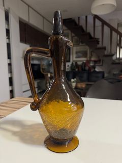 Mid-century Amber Hand Blown Crackle Glass Decanter 14 inches  PhP800.00