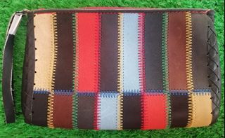 Multicolored leather patchwork pouch