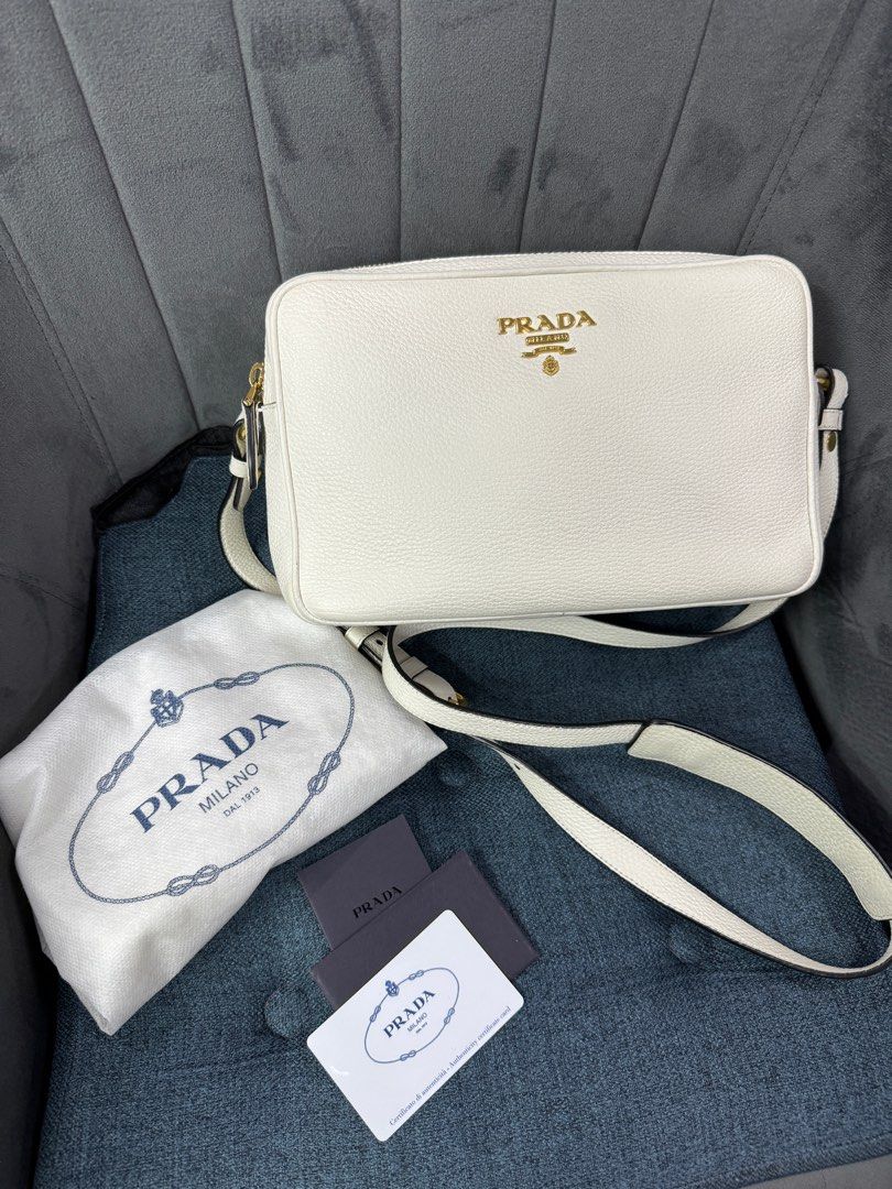 Prada Double Zip Camera Bag in White Luxury Bags Wallets on Carousell