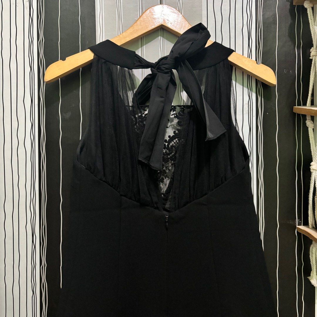 Rare model black dress mini dress lace brokat coquette bow collar neck ...