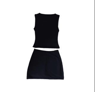 Stitch It by J&C: Black Boat Neck top and Mid Rise Mini Skirt with Built in Shorts