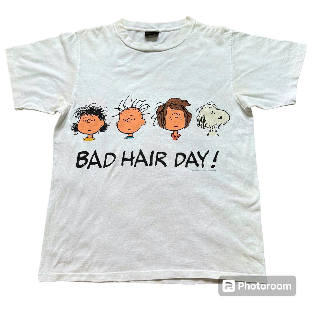 Vintage 90s Peanuts Bad Hair Day! Shirt, Men's Fashion, Tops