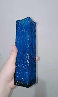 Vintage cobalt blue bark ice glass vase