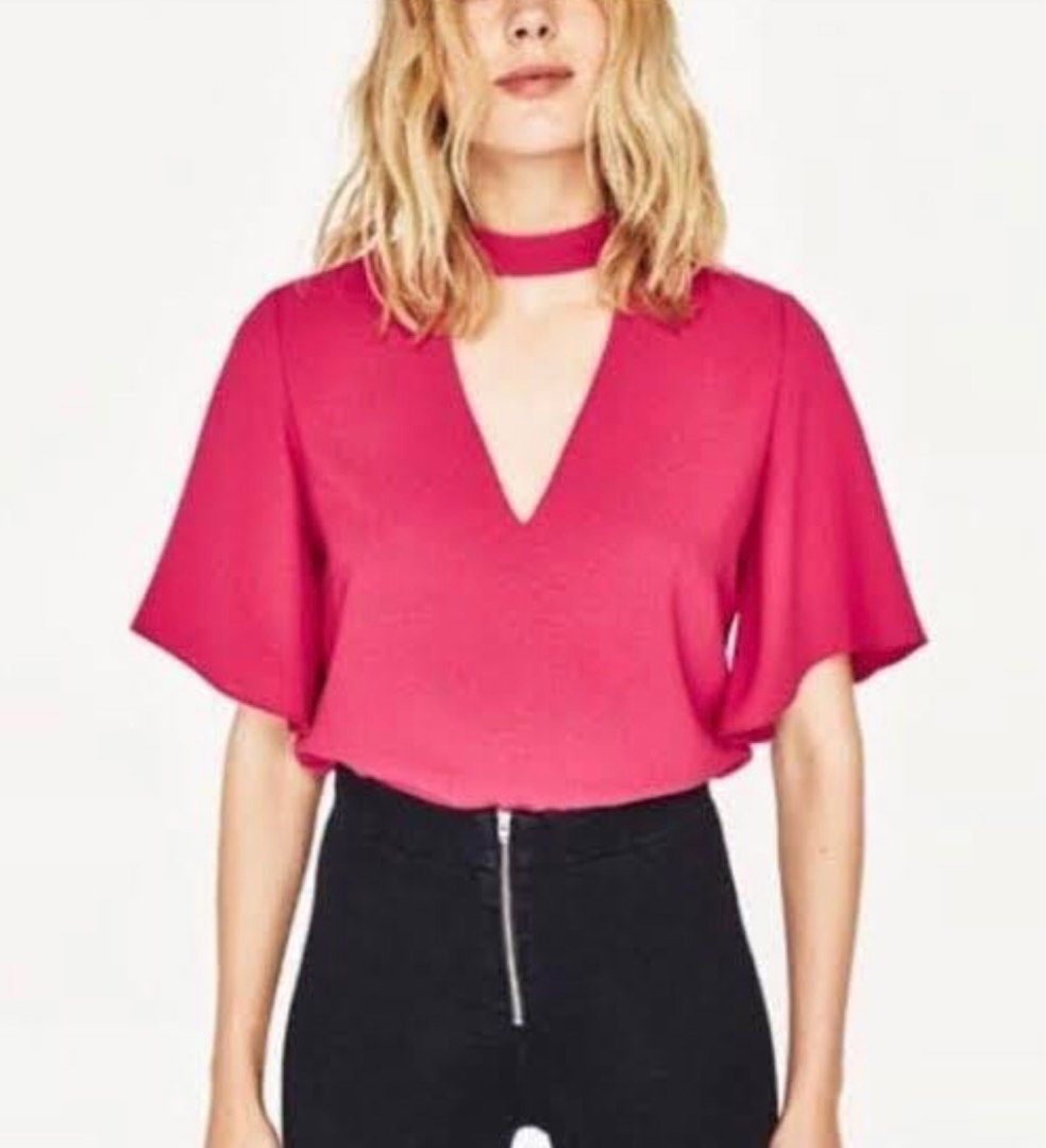 Zara pink choker blouse S Women s Fashion Tops Blouses on Carousell
