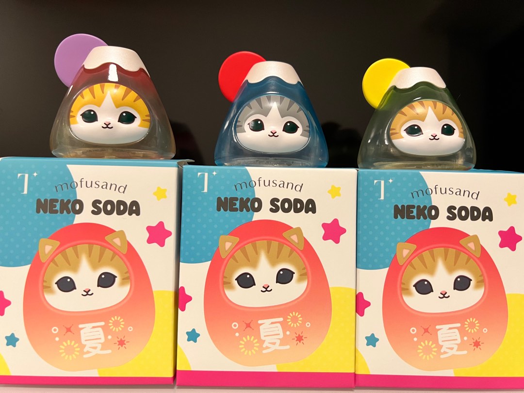已hold) 7-11 mofusand neko soda 梳打貓富士山貓貓3款, 興趣及遊戲