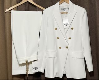 💯Auth Zara White gold blazer and chain trouser pants set