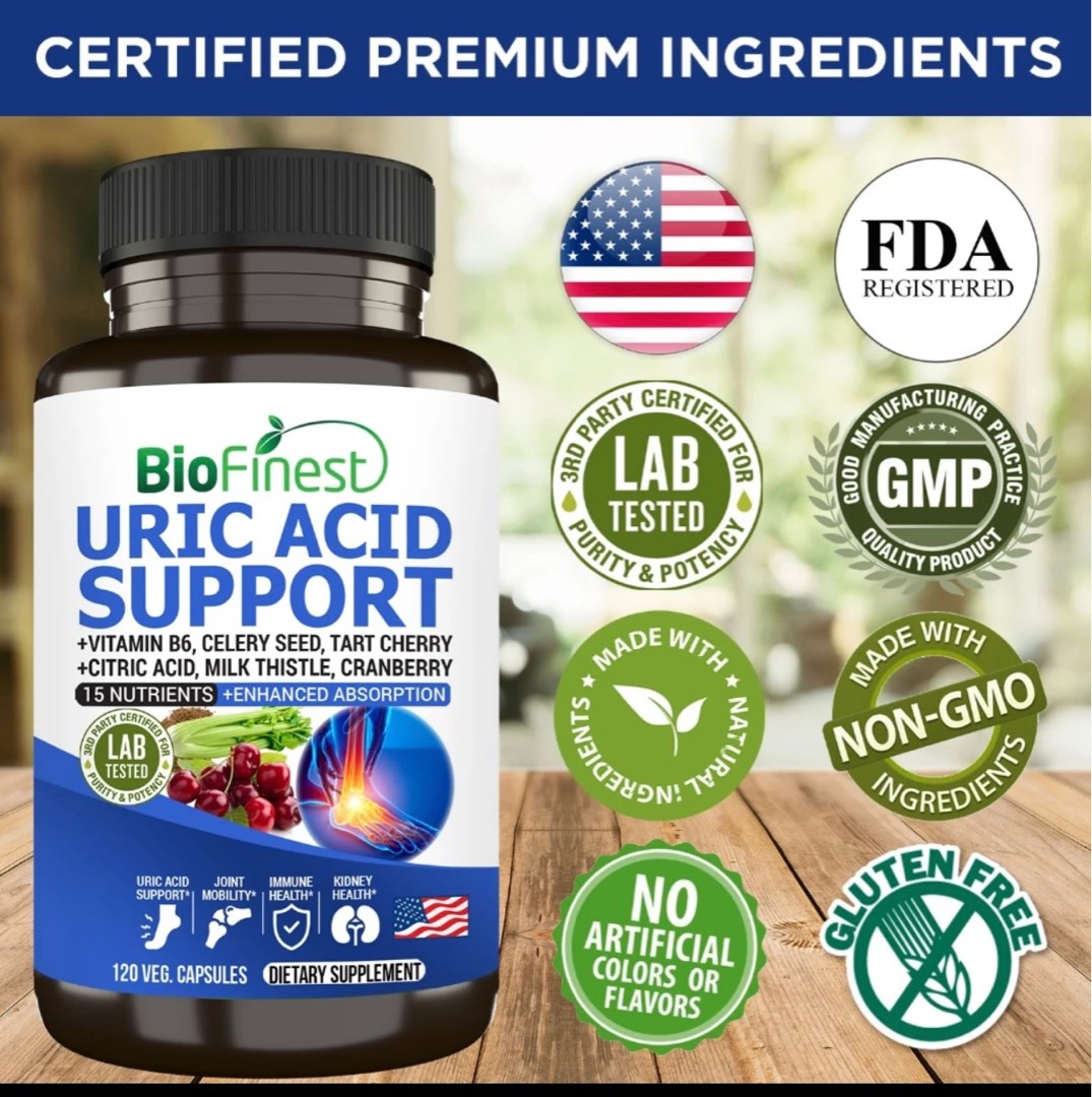 Biofinest Uric Acid Support Gout Cleanse Supplement Celery Seed Tart