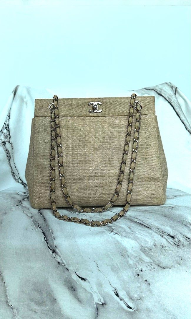 CHANEL Vintage Linen Tote Beige SHW