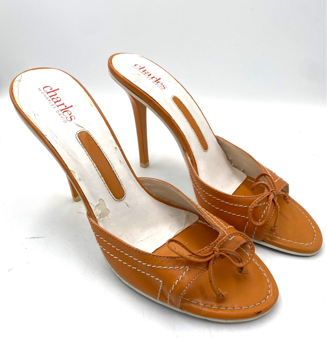 Charles David Burnt Orange Leather Stilettos Women s Fashion Footwear Heels on Carousell