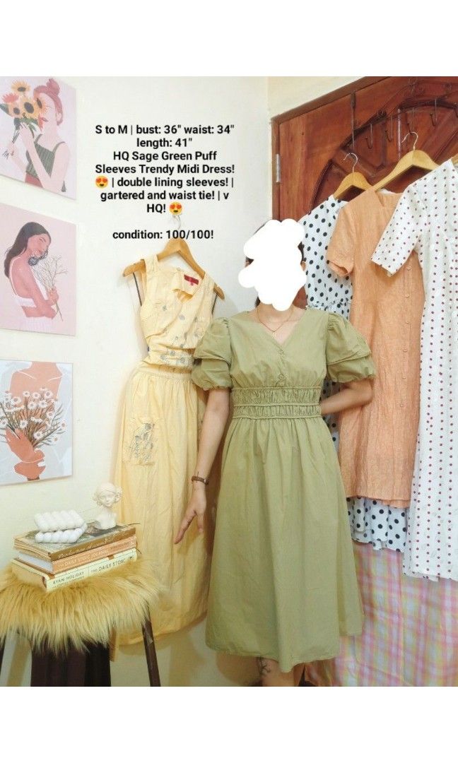 Dress green puff sleeves (Category: Dresses) located in Quezon City. Submitted by hailey_24 (Listing ID 1307338704, Image 1). Description: for sale.