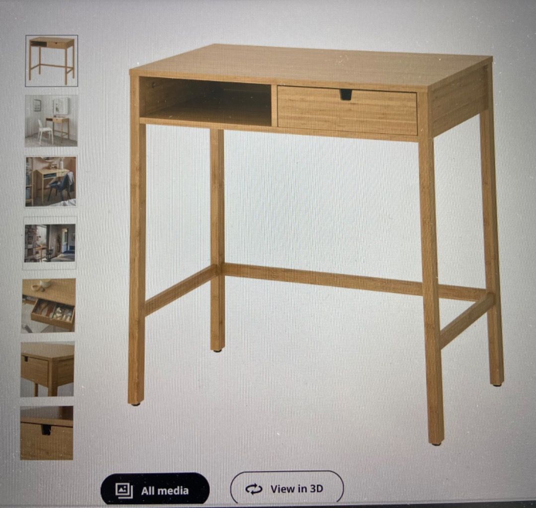 Dressing/ study table (Category: Tables & Sets) located in Singapore. Submitted by joan_l (Listing ID 1307273845, Image 1). Description: Lightly used. From ikea Nordkisa table, bamboo, 76x 47cm Self collection No low ballers Self collection .