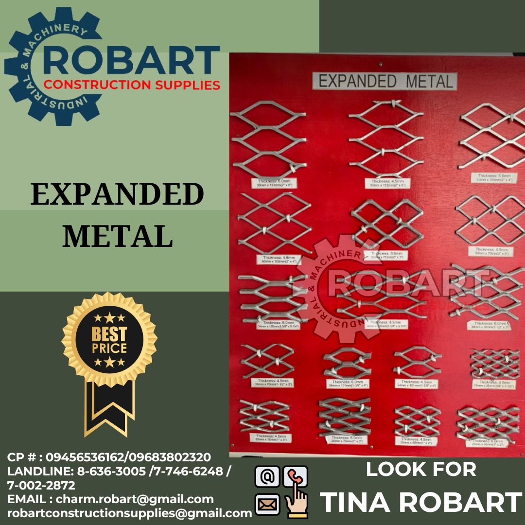 Expanded Metal/ Perforated Sheet (Category: Construction & Building Materials) located in Manila. Submitted by tina.sales (Listing ID 1307278748, Image 1). Description: Expanded Metal/ Perforated Sheet SEND US MESSAGE FOR INQUIRIES ‼️‼️ ~~TINA ROBART~~ 0 9 4 5 6 5 3 6 1 6 2 0 9 6 8 3 8 0 2 3 2 0 LANDLINE: 8 6 3 6 3 0 0 5 / 7 7 4 6 6 2 4 8 / 7 0 0 2 2 8 7 2 EMAIL : c h a r m.r o b ar t @ g m a i l.c o m r o b a r t c o n s t r u c t i o n s u p p 