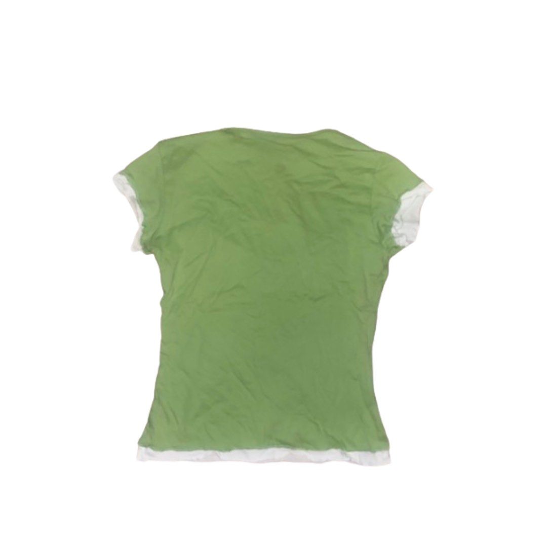 green top (Category: Blouses) located in Mandaluyong City. Submitted by declutts (Listing ID 1307400130, Image 2). Description: double lined Xs on tag but can fit s-m .