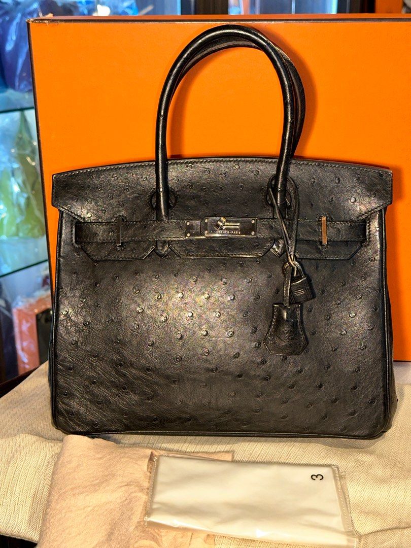 Hermes black ostrich birkin bag top