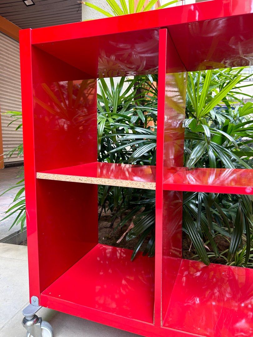 Ikea KALLAX on CASTOR wheels (GLOSSY RED), Furniture & Home Living